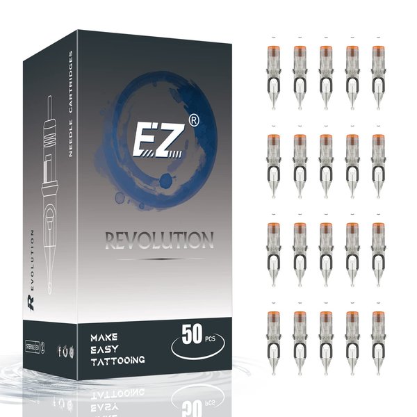 EZTAT2 Tattoo Cartridge Needles Assorted - 50Pcs #12 Mixed (3RS 5RS 7RS 9RS 11RS) Standard Round Shader Tattoo Needle Cartridges for Tattooing Rotary Tattoo Pen Machine Supply - Revolution