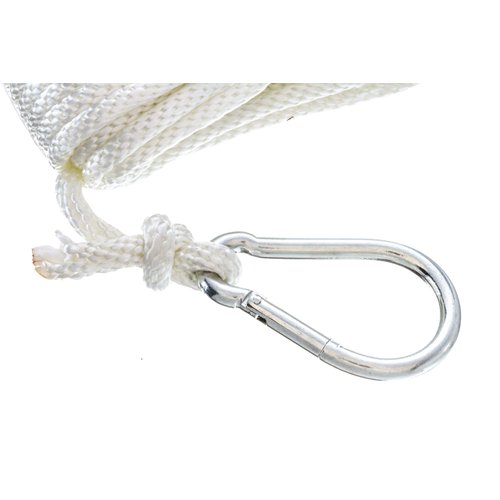 Seachoice Anchor Line Rope, Braided Nylon, White, Spring Hook, 3/16 In. X 100 Ft.