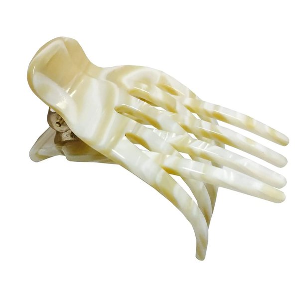 French Amie Bear Paw Small 2 ¾” Celluloid Handmade Hair Claw Clip Non Slip Flexible Hair Claw Clip for Thin Hair Yoga Jaw Brill Beak Alligator Women Hair Accessories, Made in France (Ivory)