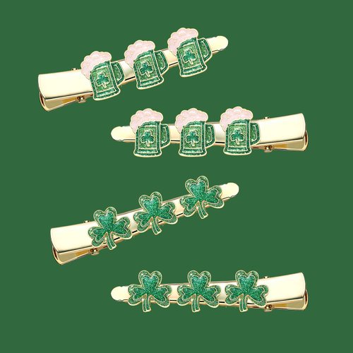 4Pcs St.Patricks Hair Clips Green Luck Clover Hairclips Glitter Green Clover Leaf Hairpins for Women Irish Holiday Hairpins