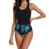 MOLYBELL Women's Lilies Print Tank Top One-Piece Swimsuit Black-L