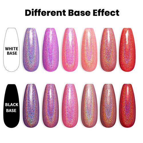 RARJSM Holographic Gel Nail Polish Set Summer Colors Glitter Gel Polishes Kit Rose Gold Hot Pink Red Violet Bright Purple 6PCS 7.5ML Curing Required Unicorn Mirror Laser Effect for Salon Home Manicure