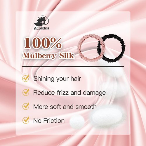 100% Pure Mulberry Silk Hair Scrunchy, Skinny Real Silk Scrunchies for Hair Sleep Small Mini Satin Hair Ties for Women Girls Curly Thick Thin No Damage Scrunchie Ponytail Holder Elastics Cute Bands