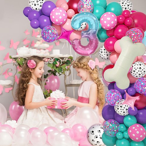 3rd Birthday Decorative Balloon Garland,151Pcs Paw Birthday Party Supplies, Dog Paw Balloons Garland Kit for Boys Girls Baby Shower Paw Theme Birthday Party Decorations