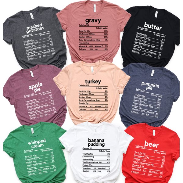 ElixirStreet Nutrition Thanksgiving Food Shirts Funny Thanksgiving Shirts Funny Christmas Shirts Thanksgiving Food Shirt Holiday Family Group Shirts