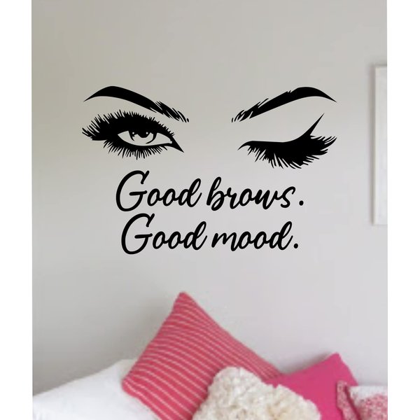 Good Brows Good Mood v3 Wall Decal Home Decor Art Sticker Vinyl Bedroom Boys Girls Teen Kids Quote Makeup Lashes Brows Beauty Brushes Lipstick Mascara Eyeshadow Business Logo Studio