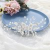 Kesvb Flower Bride Wedding Hair Comb Silver Pearl Bridal Side Comb Crystal Hair Piece Leaf Hair Accessories for Women and Girls