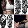 72 Sheets Half Sleeve Temporary Tattoos for Men Women Adults, Tiger Wolf Flower Skull Realistic Temporary Tattoo Stickers for Halloween, Black 3D Rose Animals Fake Tattoos