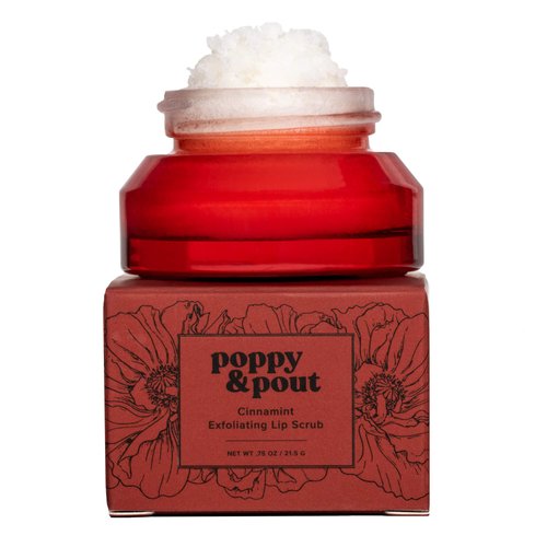 Poppy & Pout Natural Lip Scrub, Moisturizing Sugar Scrub for Dry Lips, Lip Scrubber Exfoliator with Essential Oils Smooths and Hydrates Lips, In Recyclable Glass Jars, Cruelty Free - Cinnamint
