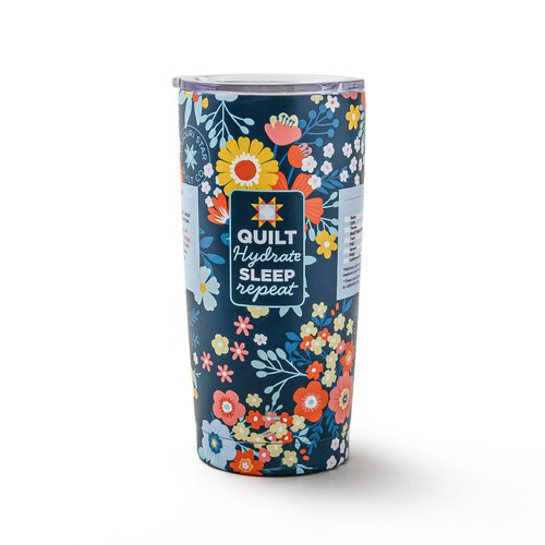 Missouri Star Floral Insulated Tumbler - Quilt Hydrate Sleep Repeat Gift for Quilters - Dishwasher Safe, 20oz