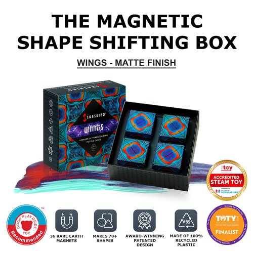 SHASHIBO Shape Shifting Box - Award-Winning, Patented Fidget Cube w/ 36 Rare Earth Magnets - Transforms Into Over 70 Shapes, Gift Box, Download Fun in Motion Toys Mobile App (Wings, 4 Pack)