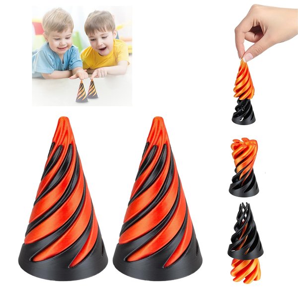 2 Pack Spiral Cone Fidget Toy, Impossible Spiral Cone Passthrough Sculpture, 3D Printed Spiral Cone Toy, Stress Relief Desk Toy, Pyramid Model Relax Anxiety Toy