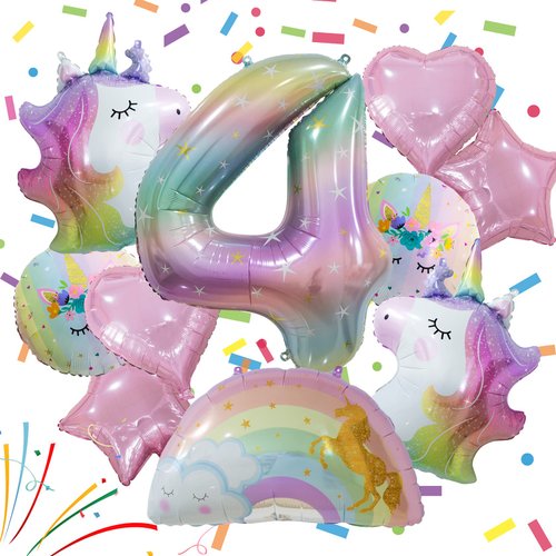 Unicorn Balloons Unicorn Birthday Party Decorations for Girls with Heart Star Rainbow Balloons Wedding Baby Shower Unicorn Party Supplies (Number 4)