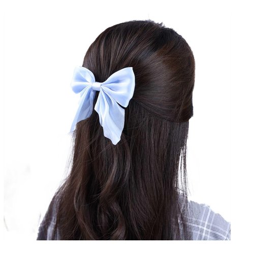 Andelaisi Boho Bow Hair Clips Satin Bow Hair Barrettes Silky Hair Clip Barrette Vintage Bowknot Hair Accessory Satin Ribbon Bowknot Clip Headpiece for Women and Girls Headdress (Blue)