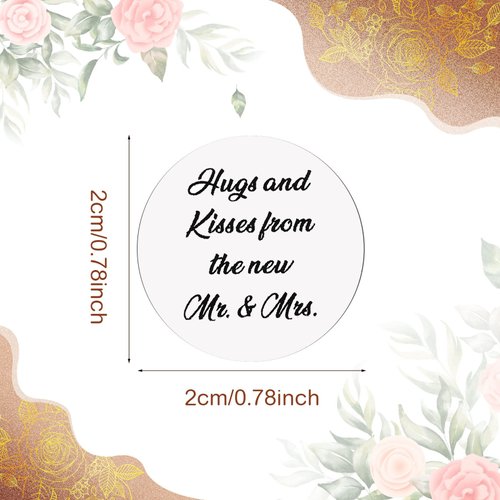 Laumoi 1000 Pcs Hugs and Kisses from The New Mr and Mrs Wedding Stickers, Chocolate Drops Labels Stickers Candy Stickers 0.75 Inch for Weddings Engagement Party Favors Decorations (White,Basic)
