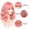 SHDanrtse Curly Wavy Pink Bob Wigs with Bangs for Women Synthetic Shoulder Length Curly Wavy Wig Heat Resistant Synthetic 14 Inch Short Bob wigs Loose Water Wavy Pink Wig Daily Party Cosplay Wig(Pink)