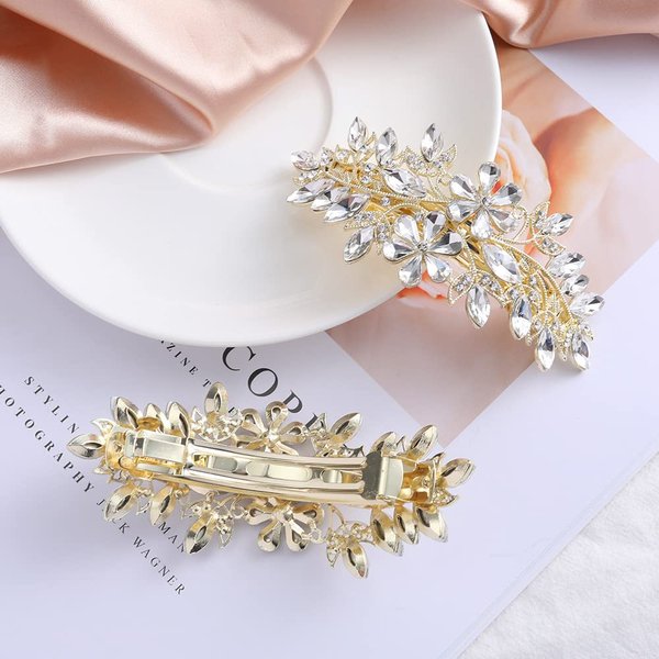 E EMZHOLE Luxury Hair Barrettes Crystal Flower Hairpin Spring Clip Baroque Alloy Bridal Bridesmaid Headdress