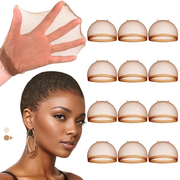 IDN BEAUTY 12pcs Dark Brown HD Wig Cap for Women Invisible and Breathable Caps for Lace Front Wigs High-Elastic Stretchy Sheer Nylon Wig Caps Natural Transparent HD Ultra-thin Wig Caps