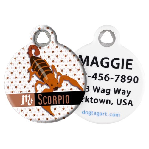 Dog Tag Art Vintage Retro Zodiac Custom Pet ID Tag for Dogs and Cats, Personalized Dog Tag with Customized Identification Information, Scorpio, Small (7/8" Diameter)