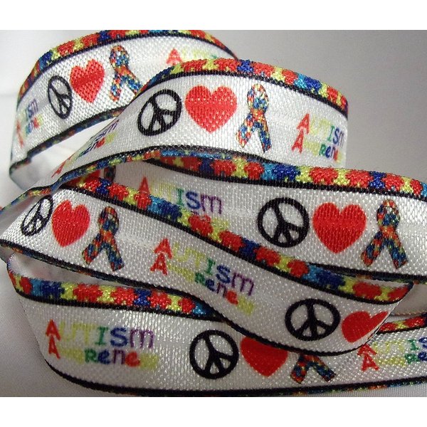 Fold Over Elastic - Peace, Love & Autism Awareness - 5/8" Wide, 5 Yards. for DIY Headbands, Wristbands, & Hair Ties!