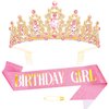 Didder Pink and Gold Birthday Sash and Crown for Women Girls Birthday Girl Sash and Tiara Princess Birthday Party Decorations Headpiece Crown Headband for Girls