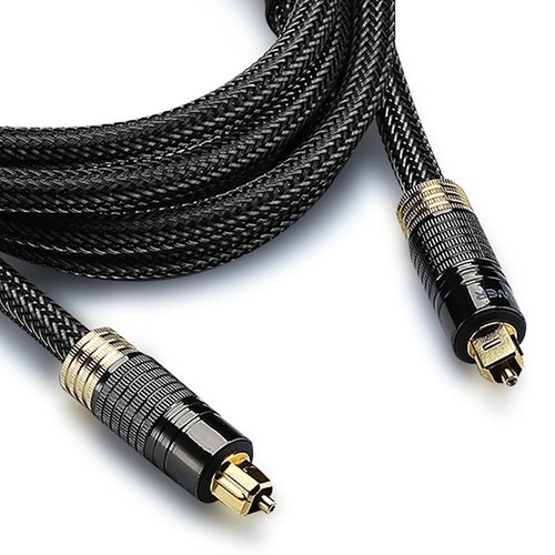 FosPower 24K Gold Plated Toslink Digital Optical Audio Cable (S/PDIF) - [Zero RFI & EMI Interference] Metal Connectors & Ultra Durable Nylon Braided Jacket (3ft)