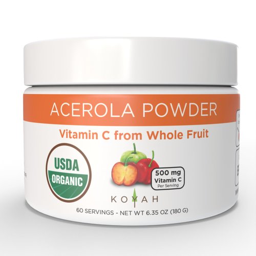 KOYAH - Organic Acerola Powder: Freeze-Dried, 100% Pure, 500 mg Natural Vitamin C per Scoop, Whole-Food, Non-GMO, Vegan, 60 Servings, Made from acerola Cherries Grown in Brazil
