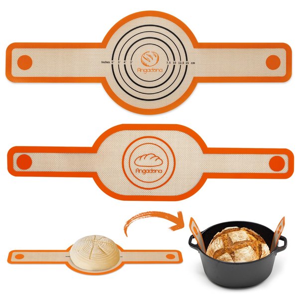 Silicone Bread Sling Oval and Round - Non-Stick & Easy Clean Reusable Oval Silicone Baking Mat for dutch oven. With Long Handles Sourdough Bread Baking mat tools supplier Liner,2 Orange Set