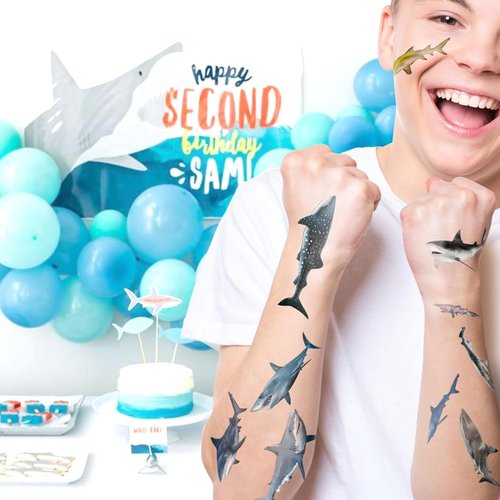 Shark Tattoos Stickers,16 Sheets 108 Pieces Shark Themed Tattoos Stickers Party Decoration Supplies Party favors for Kids Adults