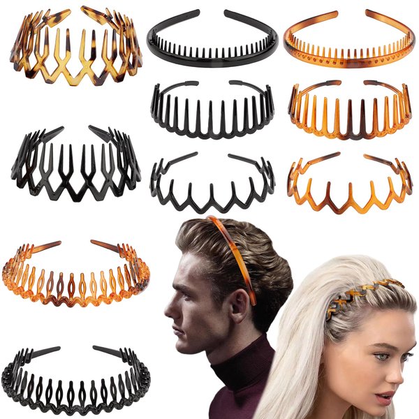 CUBACO 10 PCS Zig Zag Headbands for Women Plastic Headband with Teeth for Men Non Slip Blank Comb Hairband for Girl Thick Thin Hair Wavy Adult Hairbands Skinny Hair Accessories