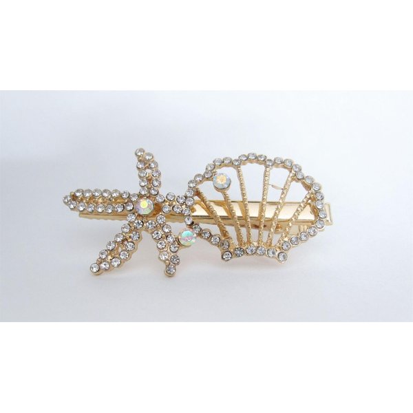 Gold starfish shell metal crystal alligator hair pin clip barrette