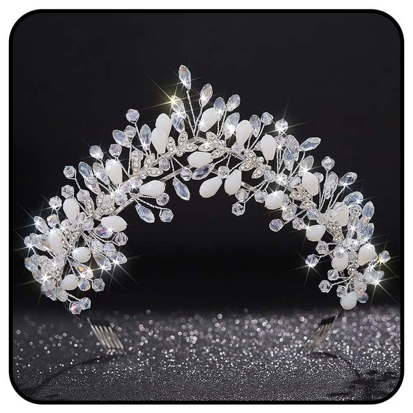 Kisshine Bride Wedding Tiaras and Crowns Silver Rhinestone Headband Crystal Leaf Princess Headpiece Beaded Bridal Headwear for Women