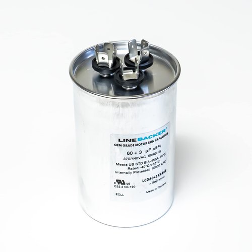 Supco Capacitor Round Dual Run 60 + 3 uf 370/440 Volts for HVAC Motors Compressors LCD60+3X440R Linebacker