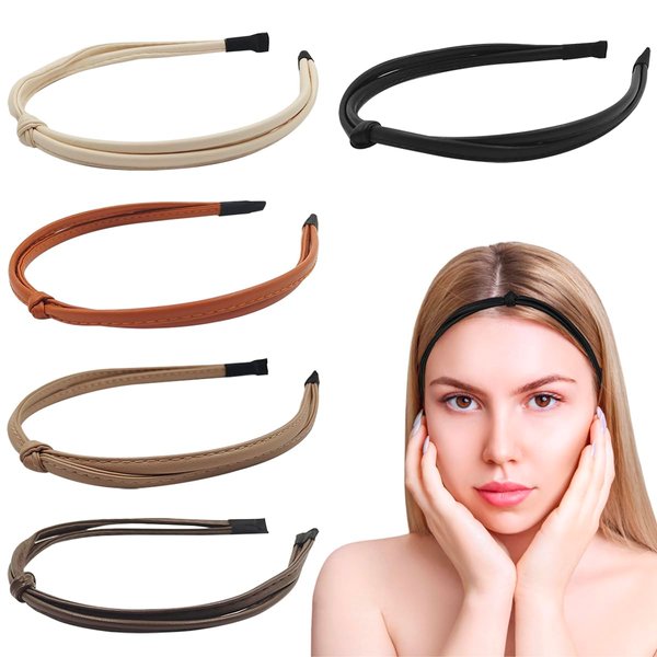 Sonku 5 Pcs Knotted Leather Headband for Women,Thin Leather Headbands for Women,Non Slip Knot Thin Headbands Hair Styling Accessories Women Girls