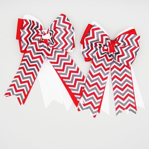 Red, Grey & White Chevron Equestrian Hair Bows-Available on French Barrette, Alligator Clip (Alligator Clip)