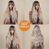 Allbell Long Curly Wavy Wig with Bangs Ash Gray Blonde Wigs witn Dark Root Synthetic Heat Resistant Wigs for Women Daily Party Use 26 Inches