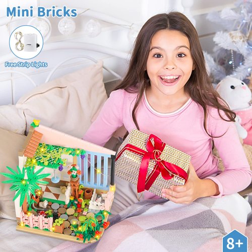 PinkBee Friends Flowers House Building Block Sets, Girls Mini Garden Greenhouse Apartment Micro Friendship Dreamhouse Bricks Kits Christmas Xmas Birthday Gifts for Adults Kids 8-12 6-12 7-9
