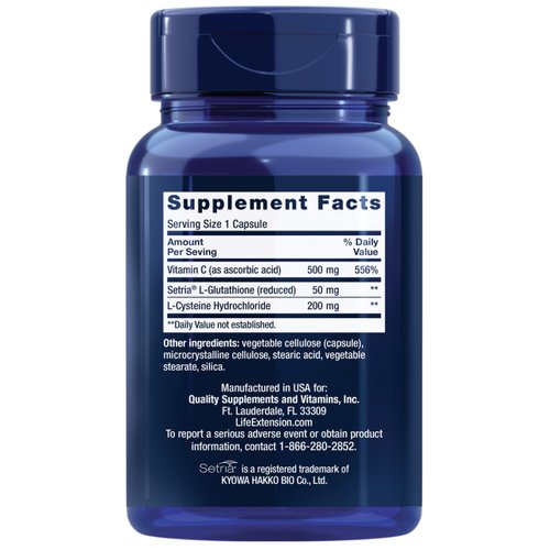 Life Extension Glutathione, Cysteine & C - Antioxidant Supplement with Vitamin C, L-Glutathione Reduced & L-Cysteine - For Liver Health Support & Detox - Gluten Free, Non-GMO - 100 Capsules