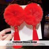 Chinese Hair Accessories | Tassel Hair Clip | 2-Piece Set with Fluffy Ball - Perfect for Christmas | Long Red Tassels - Hair Ball Tassel Girls Hair Clip | Chinese Hair Clip | For Festive Occasions