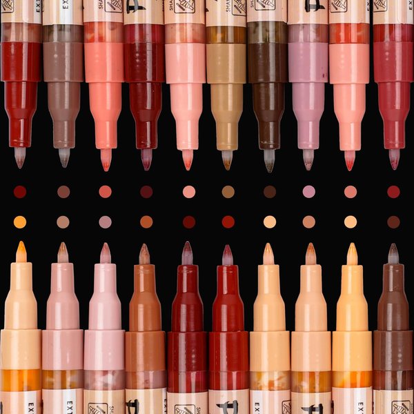 PINTAR | 20 PACK | Skin Tone Paint Markers Extra Fine Tip | Rock Painting, Wood, Glass, Leather, Shoes | Acrylic Paint Pens | 20 Pack, 0.7 mm