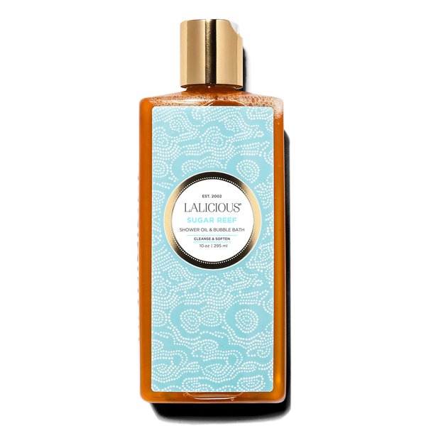 LaLicious Sugar Reef Shower Oil & Bubble Bath - Shower Cleanser with Topical Probiotics & Grapeseed Oil, No Parabens (10oz)