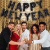 Black Happy New Year Balloons, 16 Inch Happy New Year Foil Letter Balloons, 2025 New Years Decorations for New Years Eve Party Supplies 2025 New Years Eve Décor
