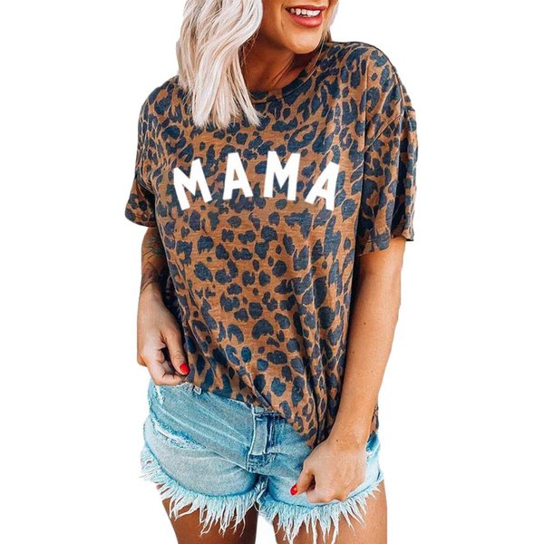 Womens Madre Leopard Print T-Shirts Short Sleeve Mama Shirts Cheetah Mom Graphic Tees Tops M Mama