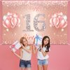 Happy 16th Birthday Banner Backdrop - 16 Birthday Party Decorations Supplies for Girls or Boys - Rose Gold 4 x 6ft