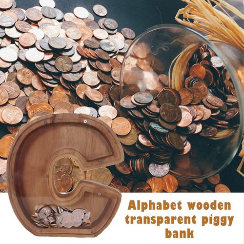 MOONASE Wooden Money Bank Personalized Letters Coin Bank Text Engraved Money Box Wooden Coin Bank ?Gift for Kids Christmas Birthday Gift Home Decoration (L)