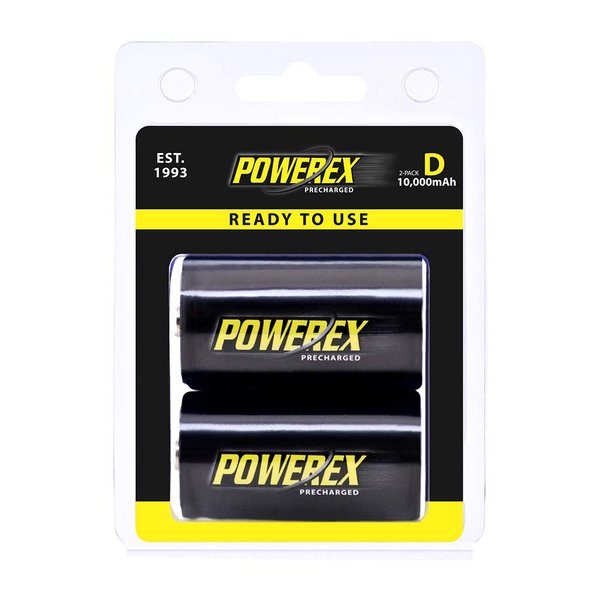 Powerex Low Self-Discharge Precharged D Rechargeable NiMH Batteries, (MHRDP2), 2-pack