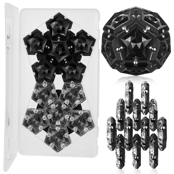 LAFFTRAK Magnetic Fidget Sphere Magnet Toys - Crystal Black - Magnets Sensory Toys - 12 Piece Set - Creativity Beyond Imagination, Inspirational, Recreational, Fun Desk Toy for Adults