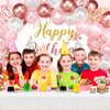 72 Pieces Birthday Decorations for Women Girls Included Backdrop Tablecloths Balloons Floral Garland Happy Birthday Party Supplies for Ladies Birthday Party Decor (Rose Gold)