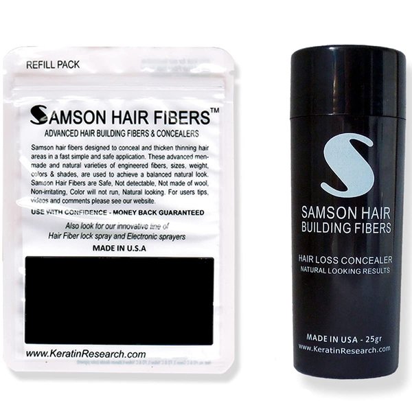 LIGHT BROWN Original Samson Hair Building Fibers 50gr COMBO CONTAINER 25gr PLUS 25gr Hair Fibers Refill