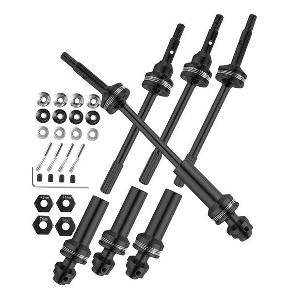 Rcarmumb RC Upgrades Part Drive Shaft CVD for 1/10 Slash VXL 4x4 4wd,Stampede VXL 4x4 4wd,Rustler VXL 4x4 4wd,4PCS Front Rear Stainless Steel #45 Driveshaft Axles with Hex,Black